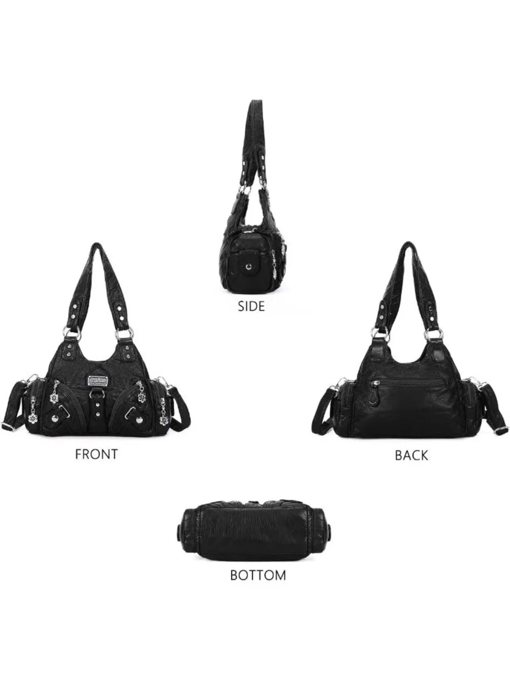 Chic Small Hobo Shoulder Bag - Vegan Leather Multi-Pocket Tote with Zipper